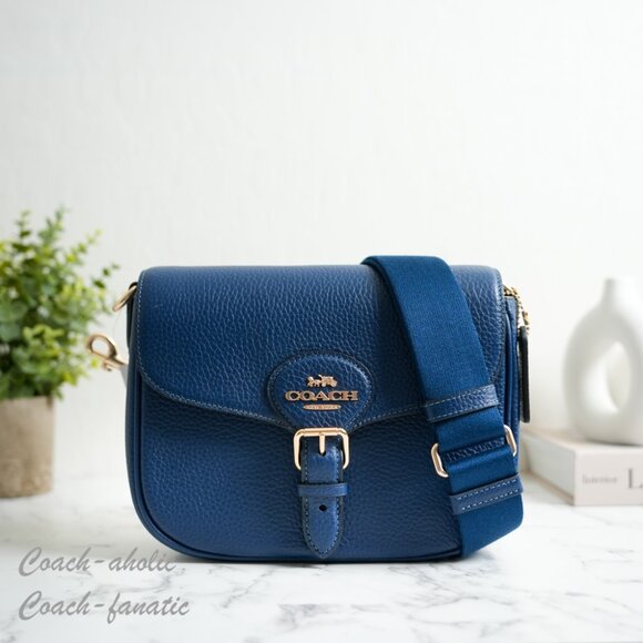 NWT Coach CP107 Amelia Saddle Bag Shoulder Bag Crossbody in Gold/Deep Blue - Picture 1 of 11